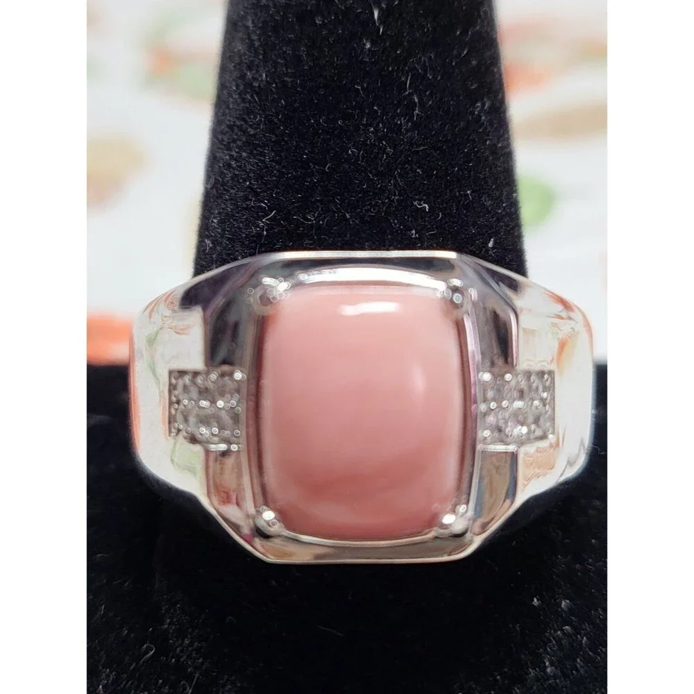 Oregon Peach Opal & White Zircon Mens Ring